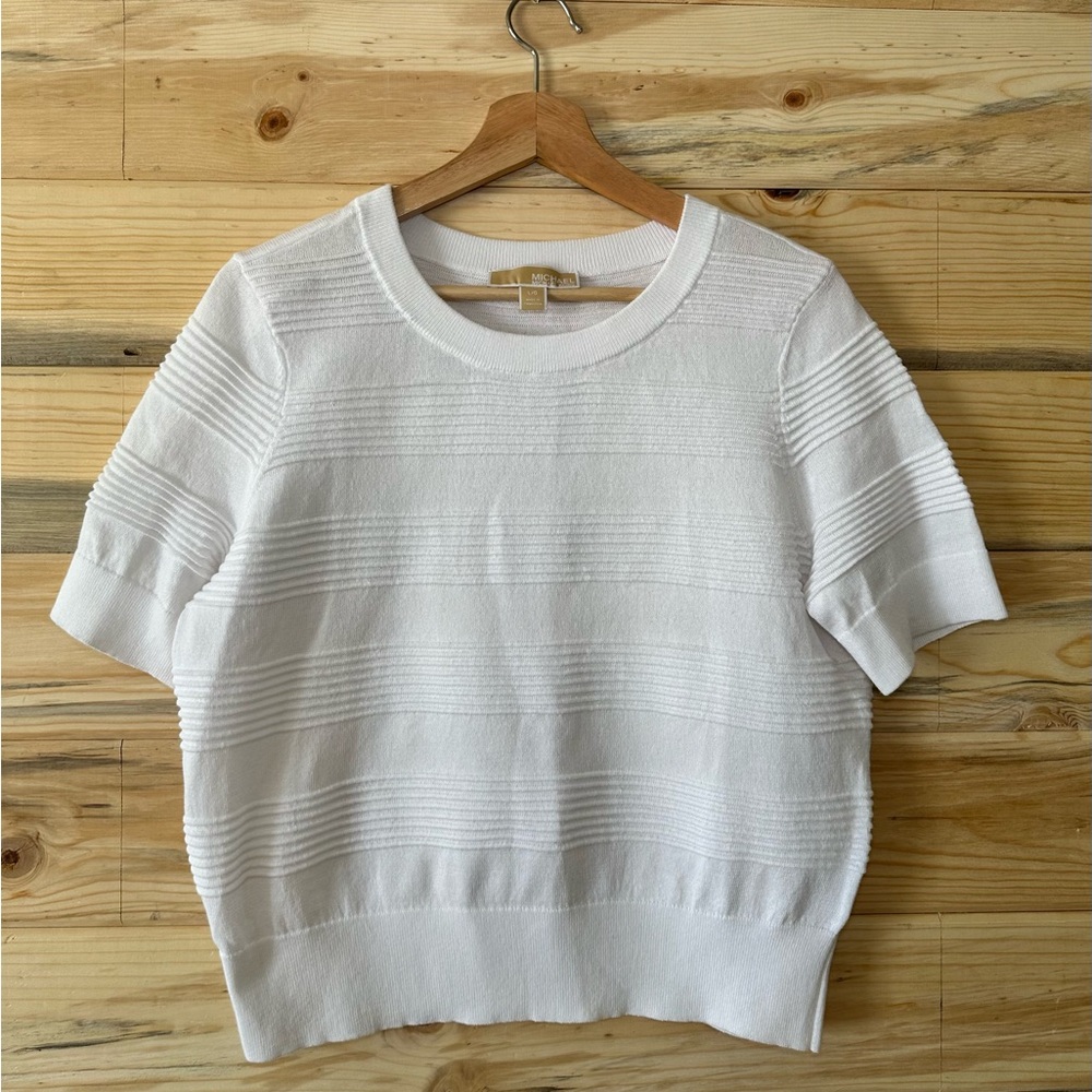 MICHAEL Michael Kors White Textured Short Sleeve Top